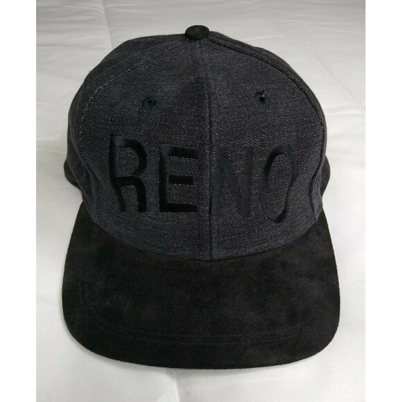 Reno Nevada Black Denim Snapback Baseball Hat Cap EUC Suede Feel Bill - Picture 1 of 5